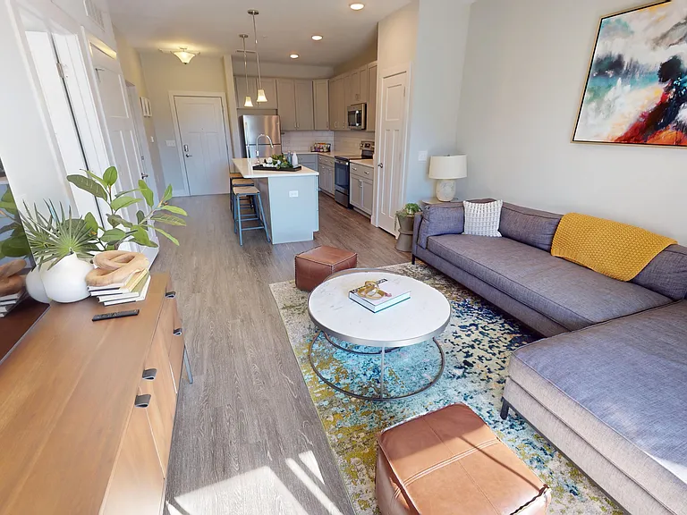 The Oak is a one-bedroom, one-bathroom apartment featuring an open-concept layout. The Oak is a one-bedroom, one-bathroom apartment featuring an open-concept layout.