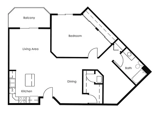 Floor plan 1 Bed 1 Bath | 1098 sqft