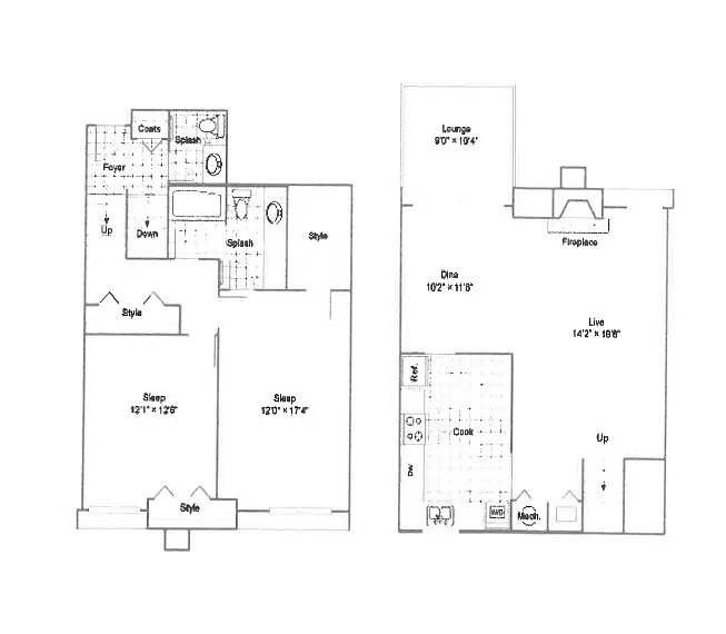 Floor plan 2 Bed 1 and Half Bath