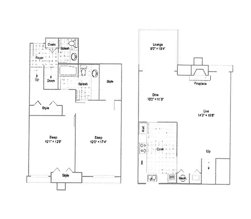 Floor plan 2 Bed 1 and Half Bath