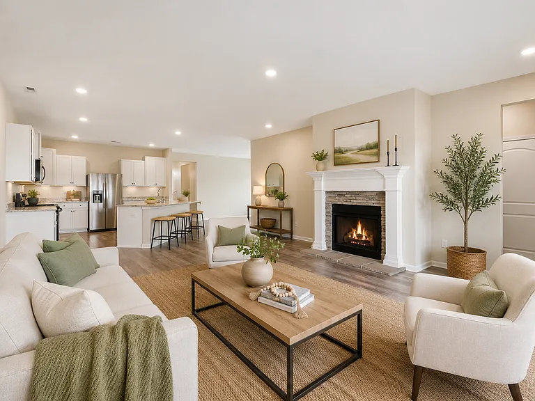 Virtually staged. Cozy fireplace, open floor plan.