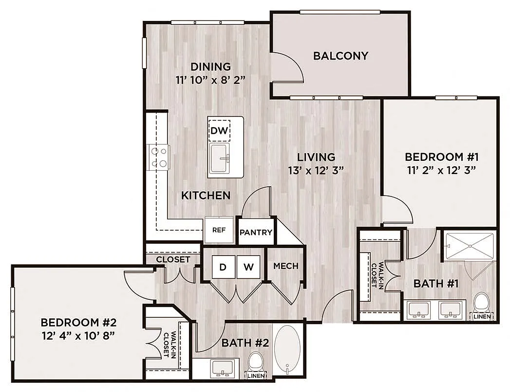 Floor plan 2BR 2BA (1110 SF)
