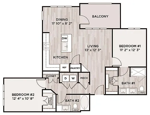 Floor plan 2BR 2BA (1110 SF)