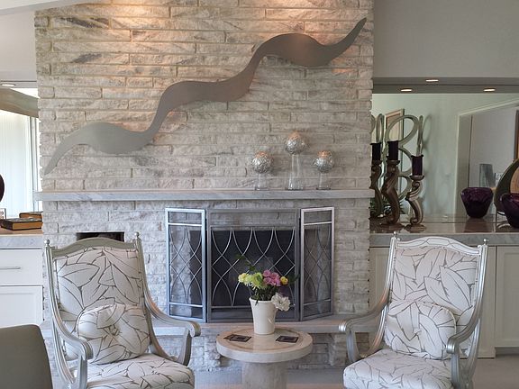 Marble wood burning fireplac