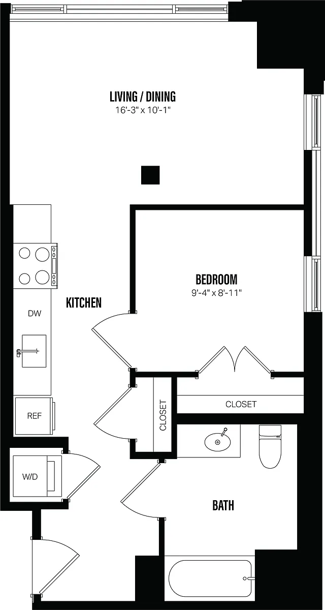 Floor plan 1 Bed/1 Bath-C6A