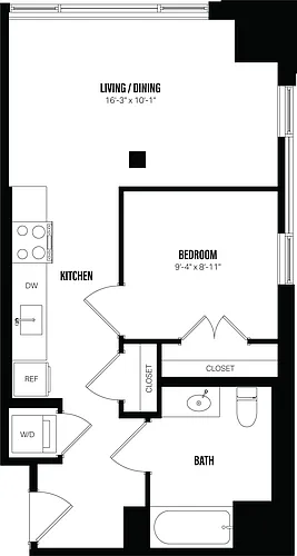 Floor plan 1 Bed/1 Bath-C6A