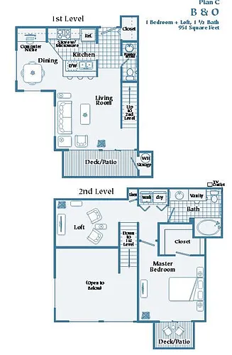 Floor plan B & O (1 Bedroom + Loft)