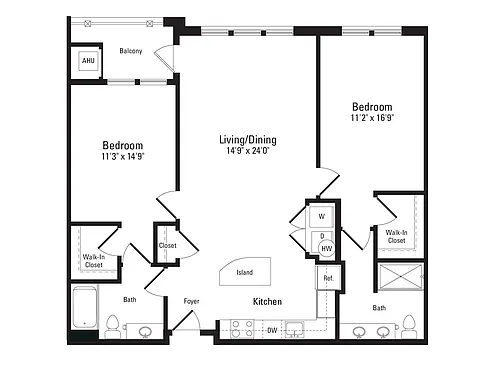 Floor plan 2 Bed 2 Bath B