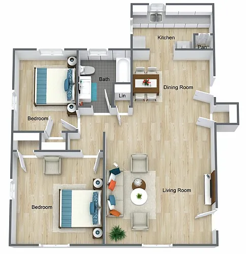 Floor plan 2 Bedroom, 1 Bathroom Partial Renovated