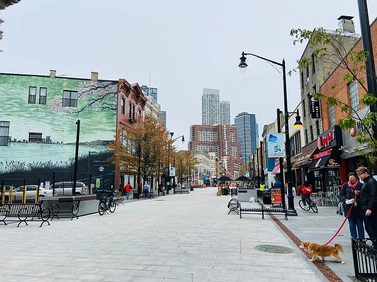 Newly renovated Newark Ave Pedestrian Mall just a block away