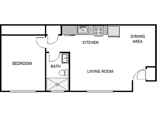 Floor plan 1 Bed / 1 Bath: Type B