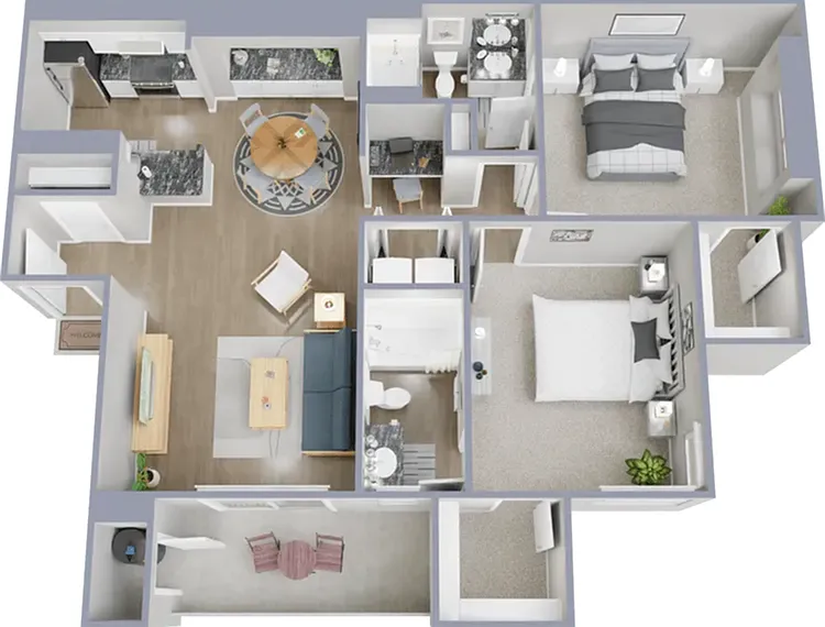 B1 - Two bedroom, two bath, 1,008 square foot apartment B1 - Two bedroom, two bath, 1,008 square foot apartment