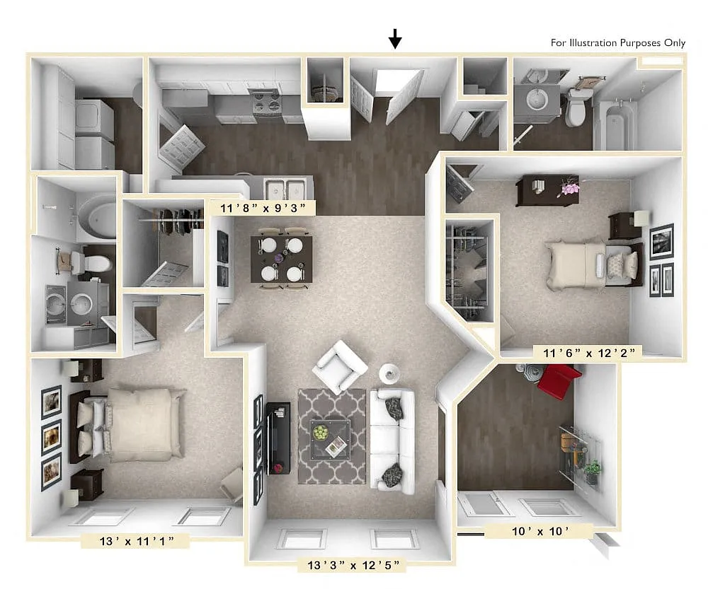 Floor plan The Castello 2 BR 2 BA with Den