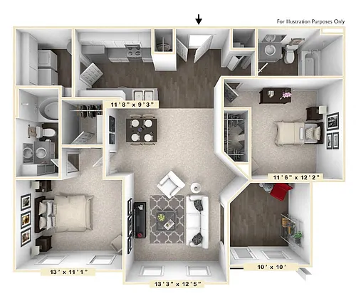 Floor plan The Castello 2 BR 2 BA with Den