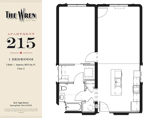 Floor plan WREN-215-1BED-N