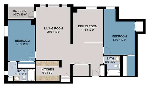 Floor plan 2 Bed 1240