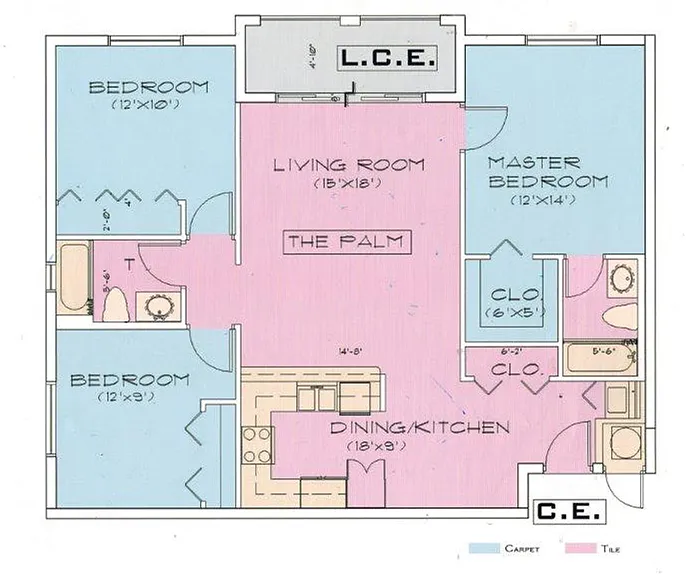 Floor plan Hillside - 3 Bedroom 2 Bath