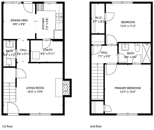 Floor plan 2 BR/ 1 BA-Townhomes W/D