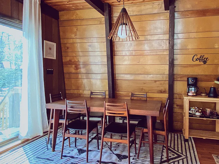 Dining area with mid century modern furniture