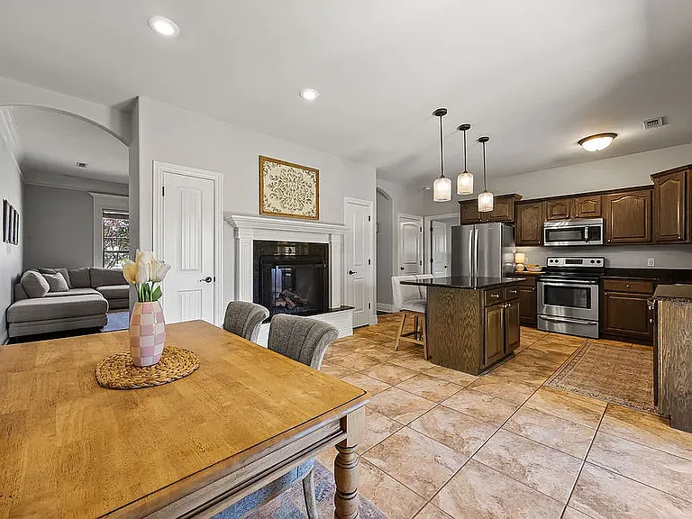 Kitchen, Bar and Dining Room - Fireplace