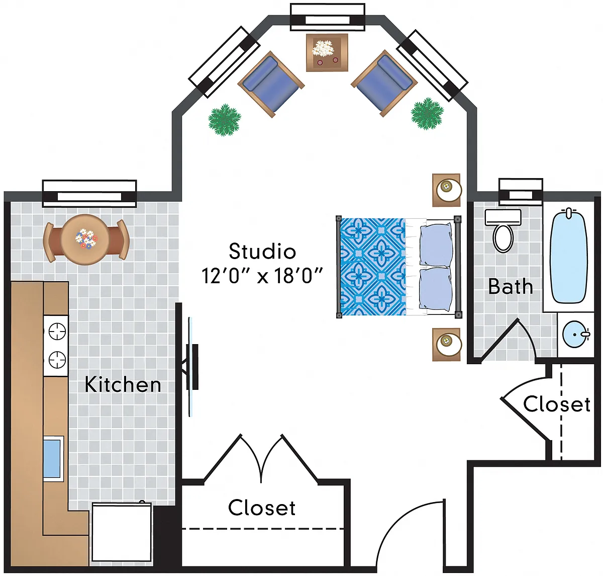 Floor plan Renovated Studio 14 Tier