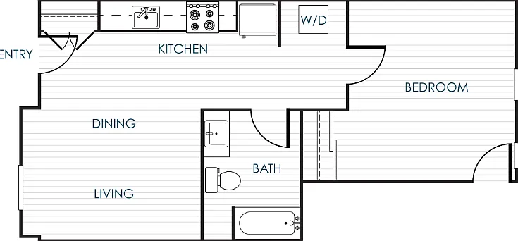 1-Bedroom 1-Bathroom Traditional Rowhome Floorplan Diagram