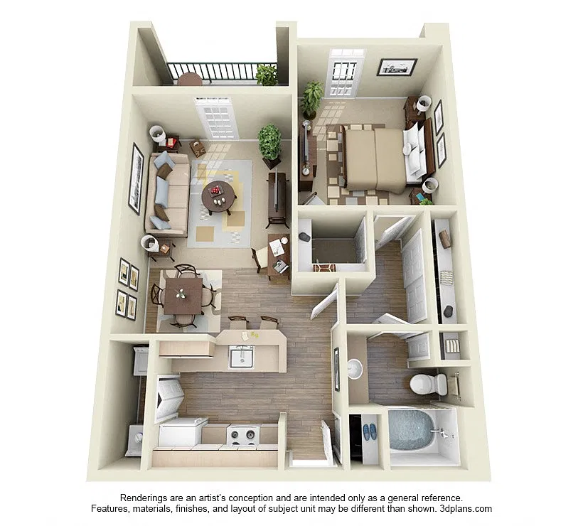 Floor plan 1 Bed x 1 Bath Small A2