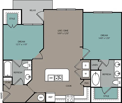 Floor plan B1EU 2B Elevator Apartment