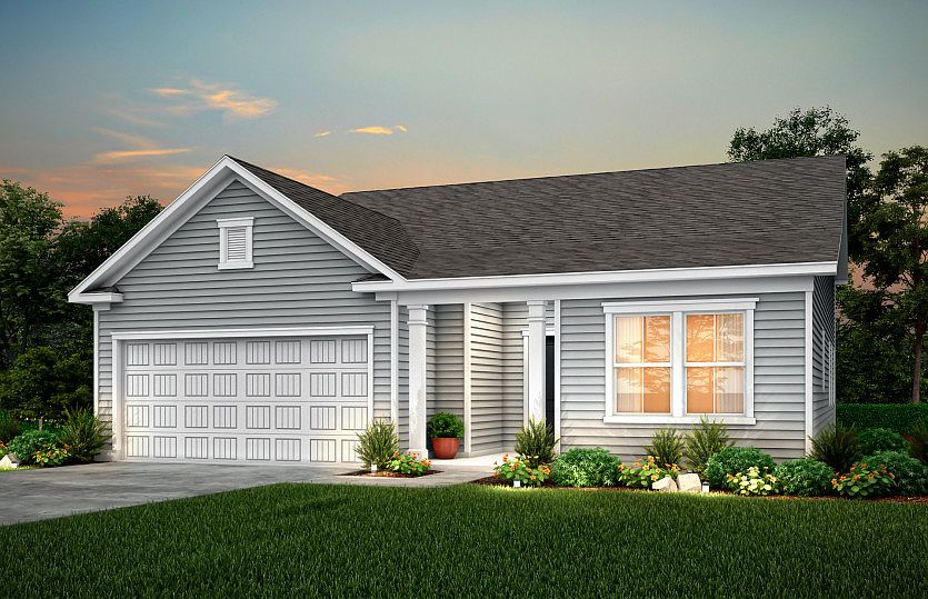 Bedrock new home Exterior LC2A with a double front window. - Model Representation