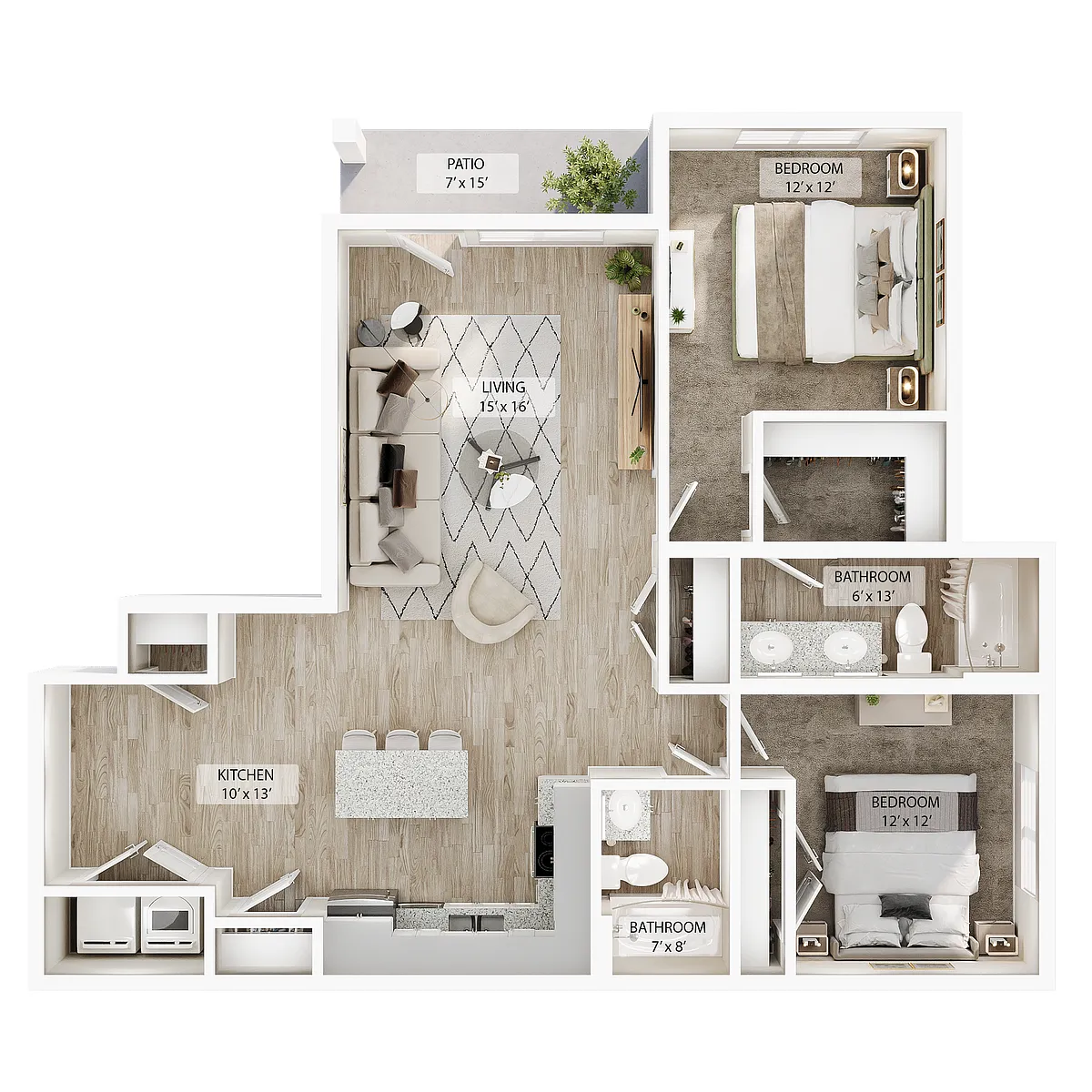 Floor plan 2 BR - Birch Courtyard