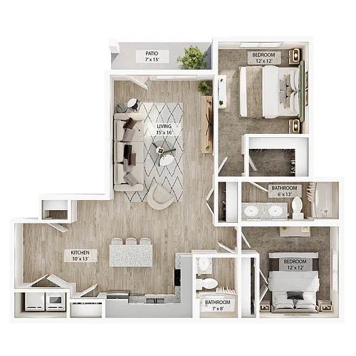 Floor plan 2 BR - Birch Courtyard