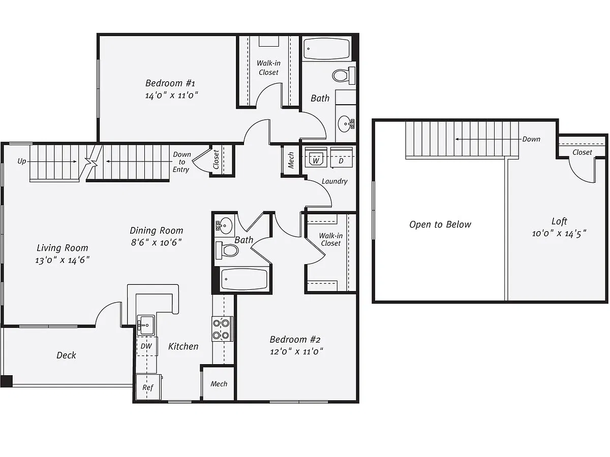 Floor plan 2 Bed/2 Bath-The Jones Loft A