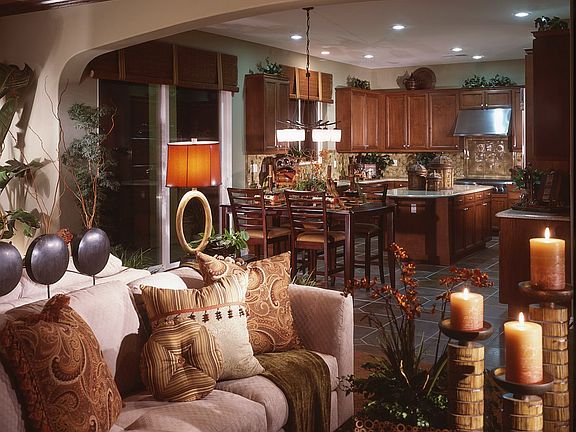 Family room to kitchen of model home