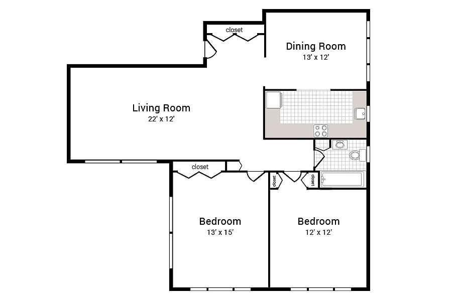 Floor plan 2 Bedroom 1 Bath