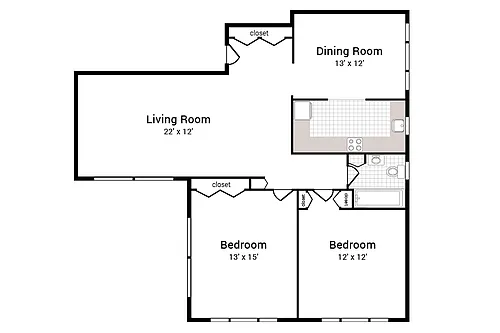Floor plan 2 Bedroom 1 Bath