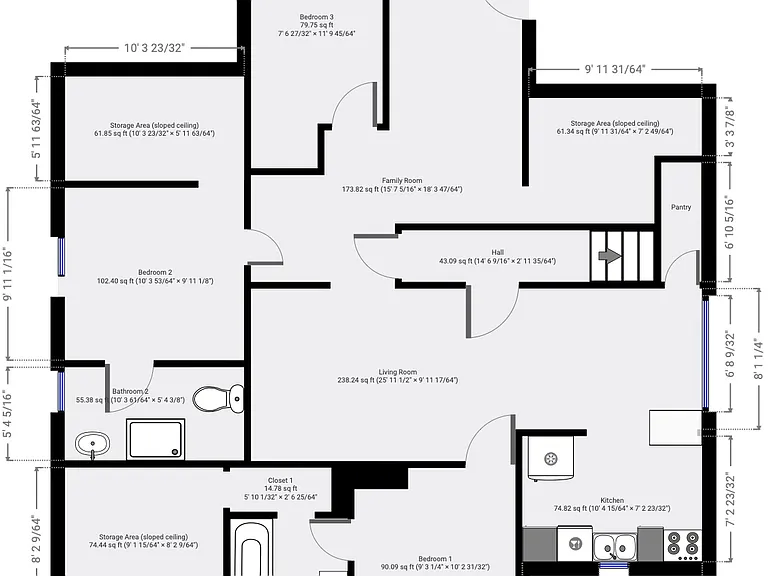 Apartment Layout - 3 Bedroom, 2 Bathrooms