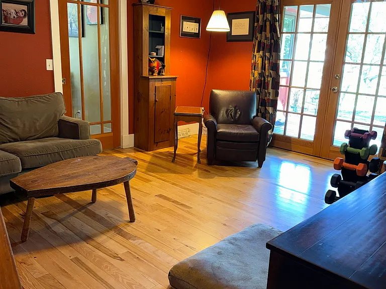Family room and French doors out to backyard/patio.