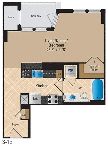 Floor plan Studio, 1 Bath 561 SF S1