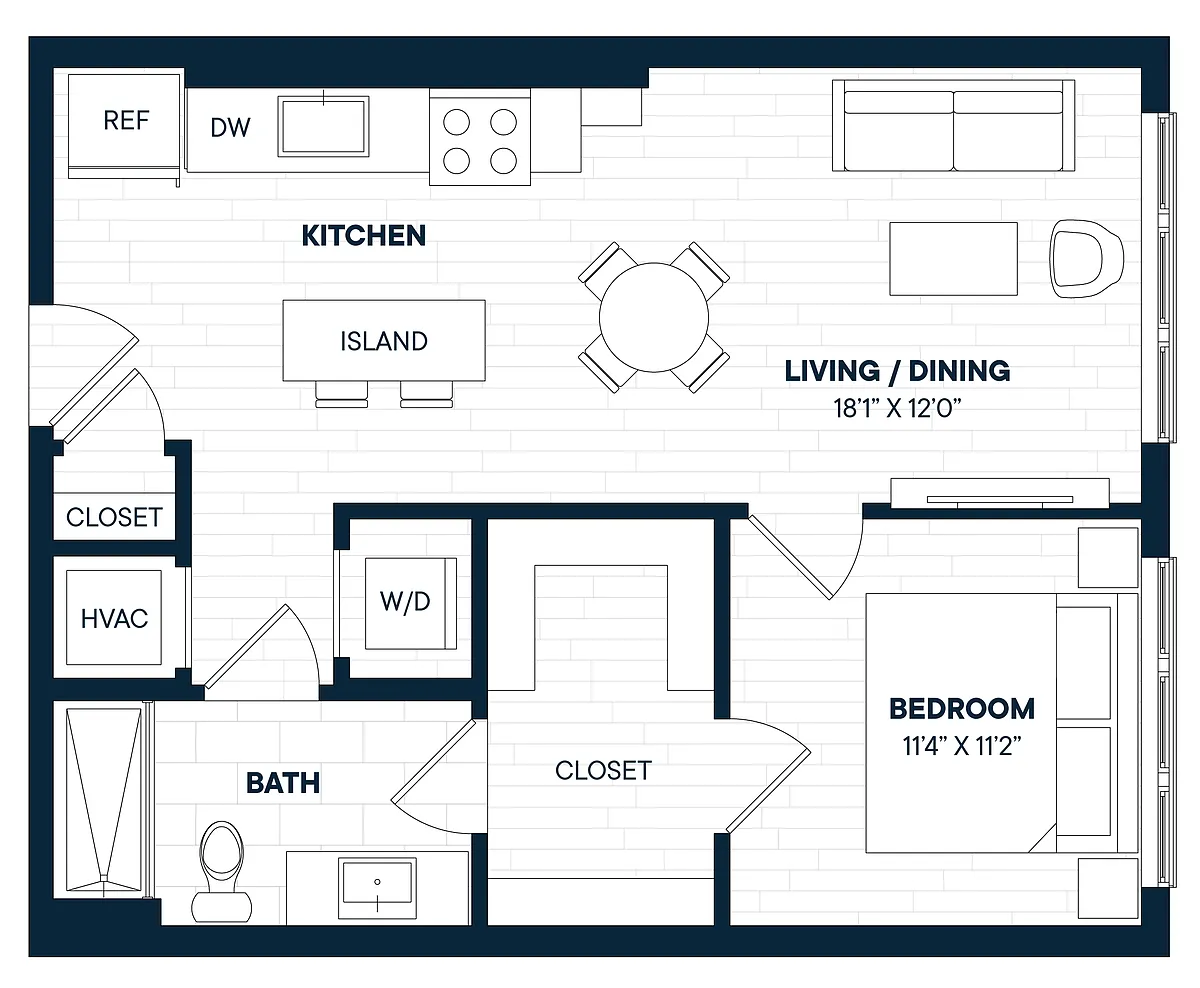 Floor plan 1 Bed 1 Bath-A2
