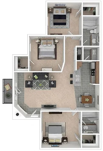 Floor plan Versailles 3 bedroom 2 bathroom