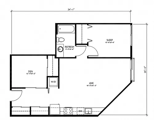 Floor plan 1x1 + Den - C4