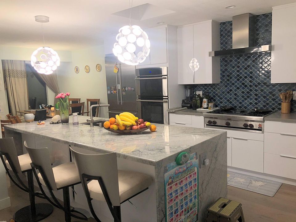 Huge open space kitchen with large countertop