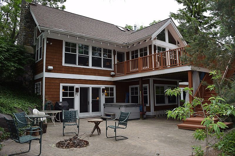 Paver-stone patio with firepit