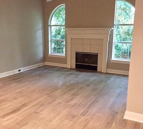 Family room with beautiful new wood-look tile