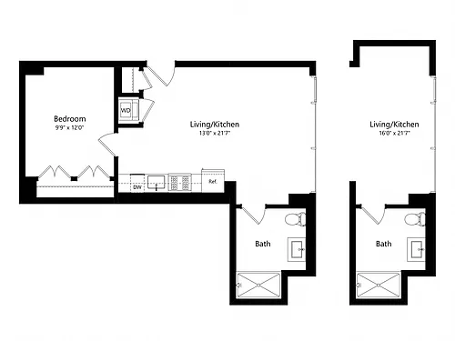 Floor plan 1 Bedroom - 1 Bath | Aj10