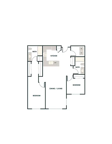 Floor plan 2 Bed, 2 Bath - West Apt K