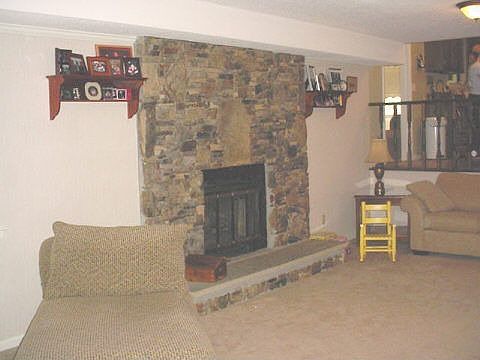 Stacked Stone Fireplace In Family Room