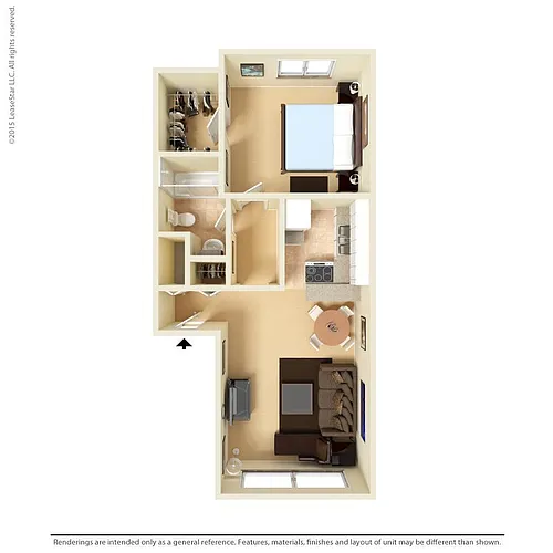 Floor plan Medium 1 Bed 1 Bath Cozy