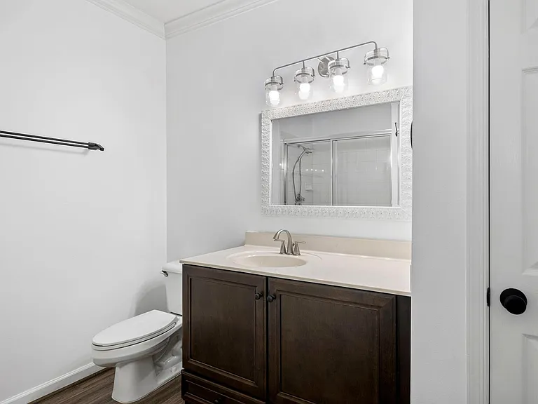Guest bathroom and closet. New towel rack and freshly painted.