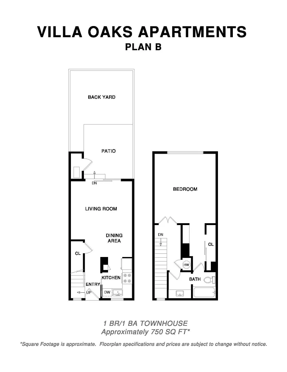 Floor plan Plan B-1 Bed/1 Bath Townhome
